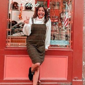 RETRO CHECKERED PLAID VINTAGE BROWN DRESS